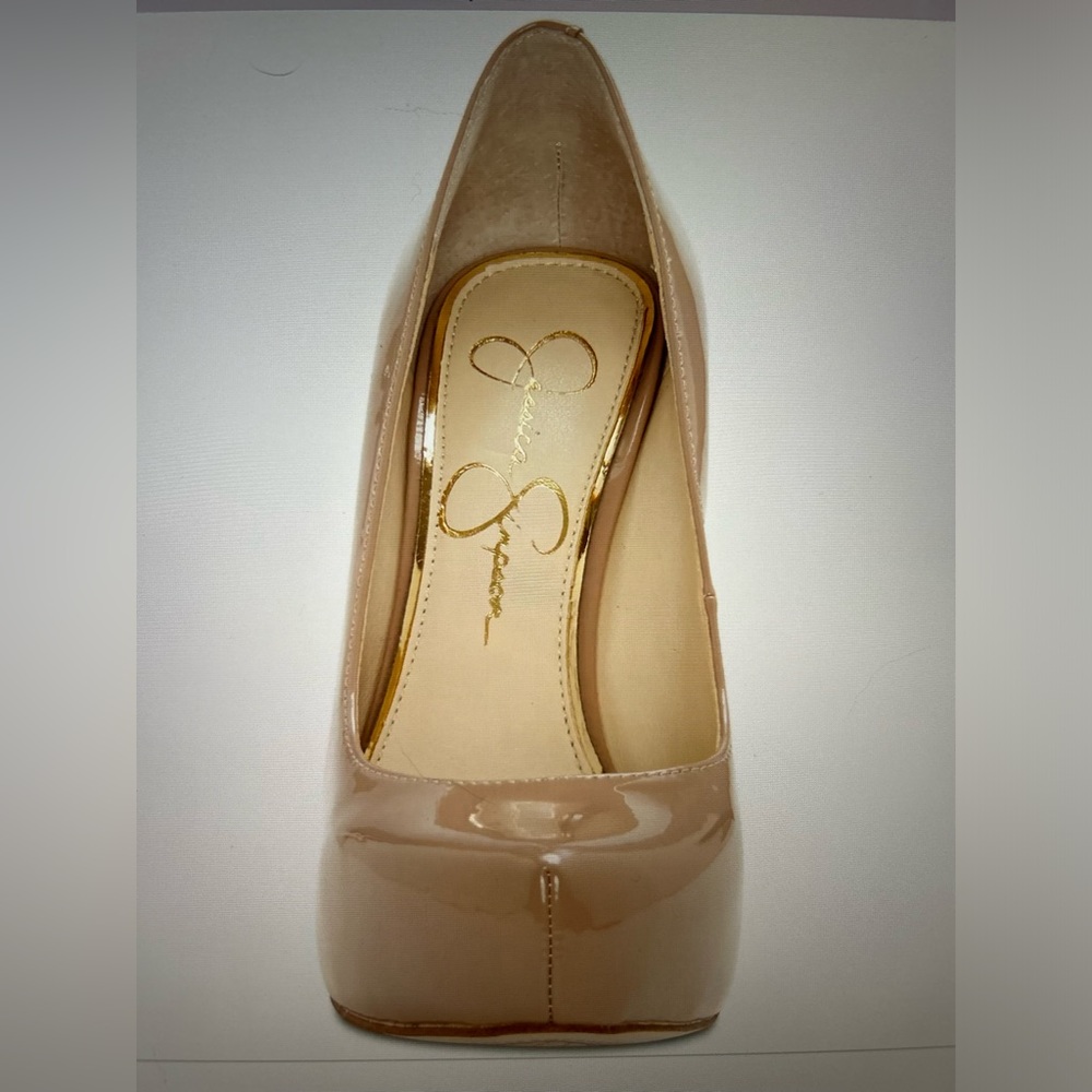 Jessica Simpson Parisah Platform Stiletto Pump in medium beige patent size 9M - Picture 2 of 4